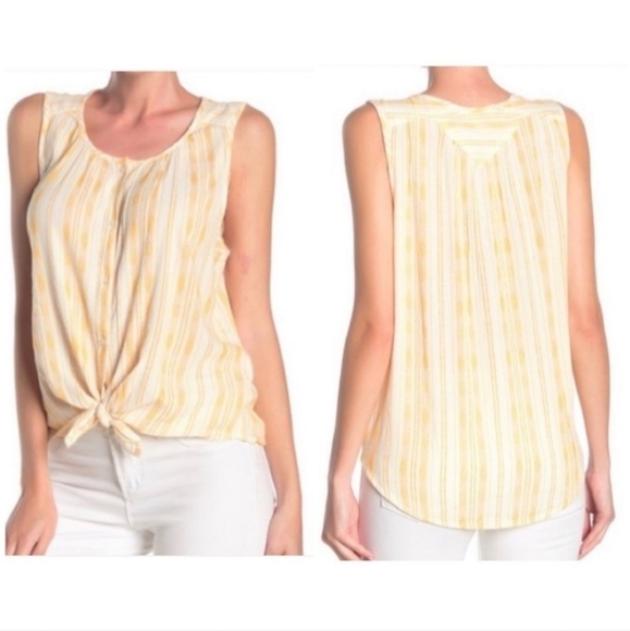 Lucky Brand Yellow & White Striped Tie Front Tank size small - Picture 1 of 6
